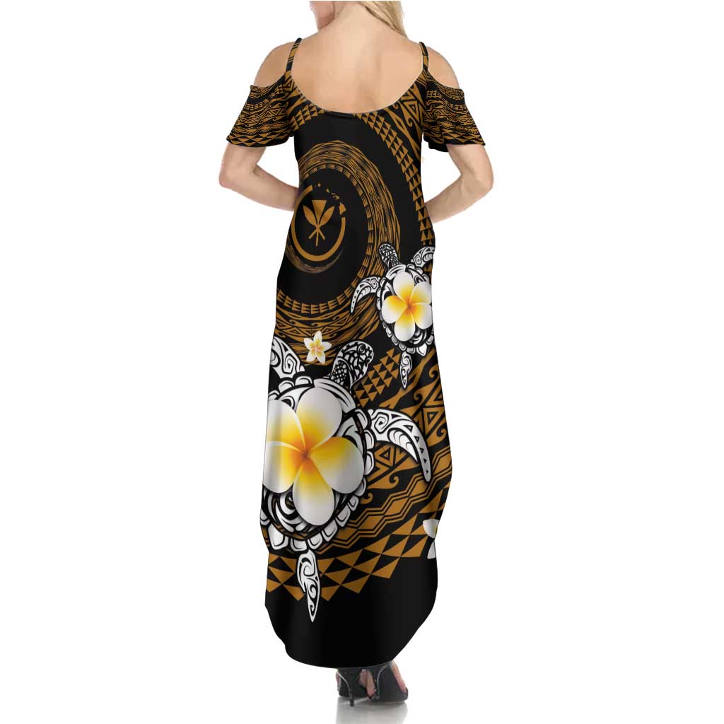 Hawaiian Plumeria Turtle Tribal Spiral Polynesian Tattoo Summer Maxi Dress Gold Color LT03 - Polynesian Pride
