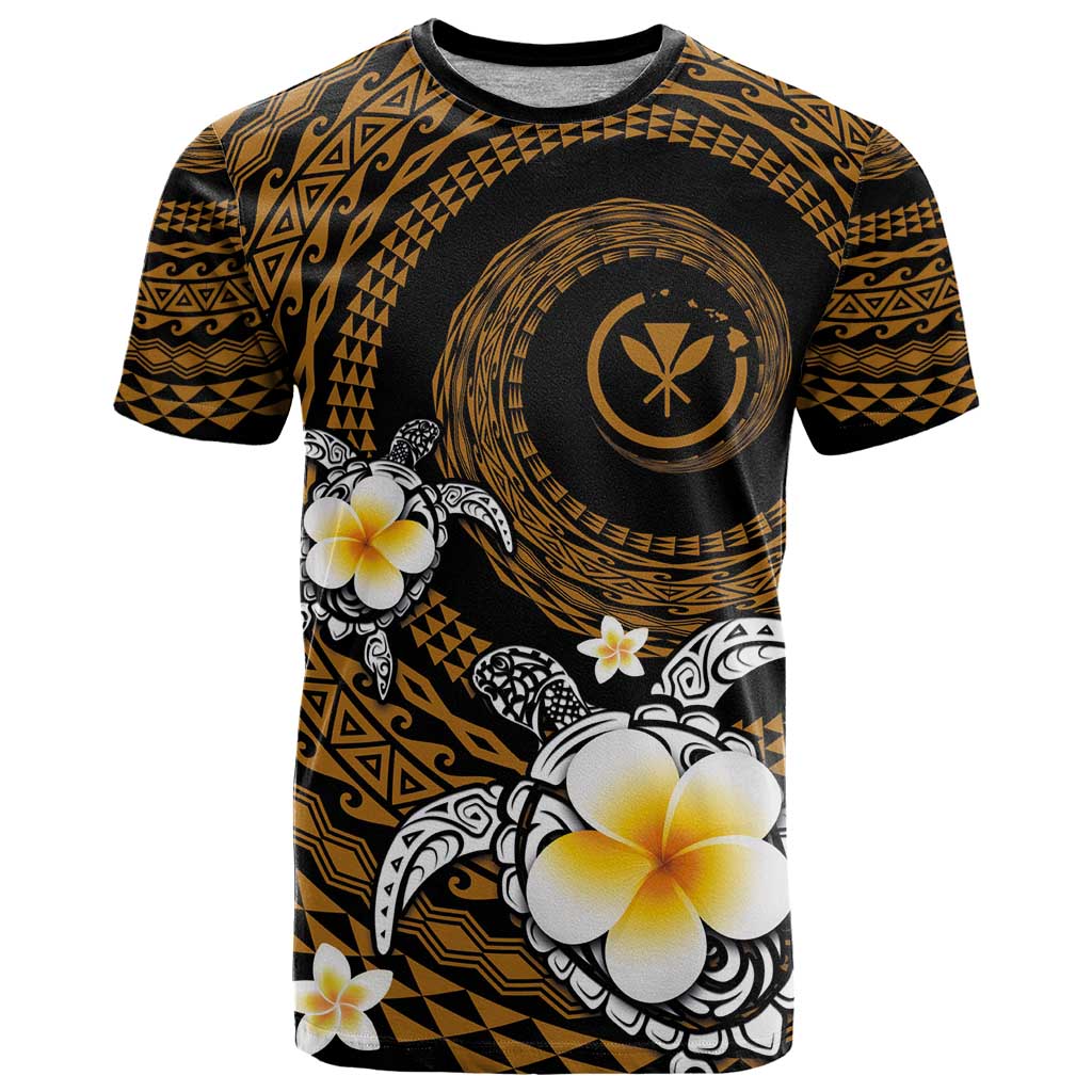 Hawaiian Plumeria Turtle Tribal Spiral Polynesian Tattoo T Shirt Gold Color