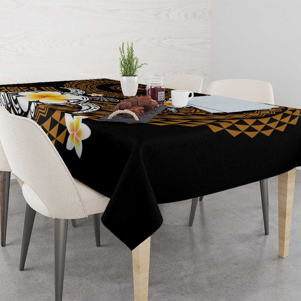Hawaiian Plumeria Turtle Tribal Spiral Polynesian Tattoo Tablecloth Gold Color LT03 - Polynesian Pride