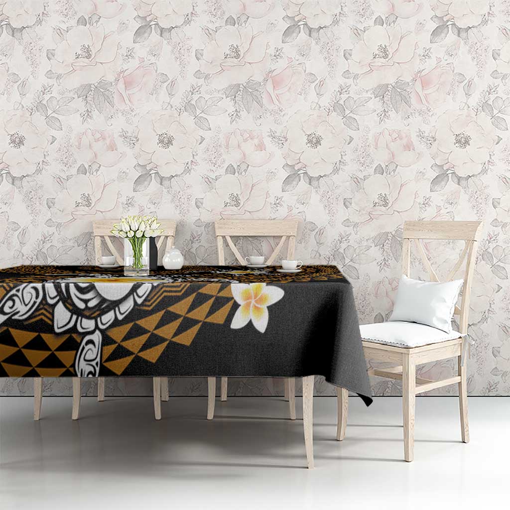 Hawaiian Plumeria Turtle Tribal Spiral Polynesian Tattoo Tablecloth Gold Color LT03 - Polynesian Pride