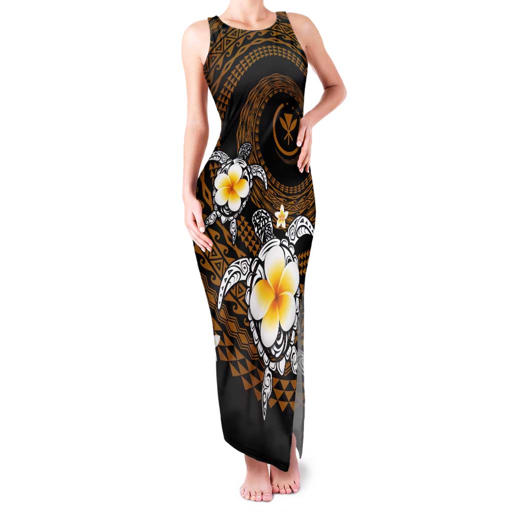 Hawaiian Plumeria Turtle Tribal Spiral Polynesian Tattoo Tank Maxi Dress Gold Color LT03 Women Gold - Polynesian Pride
