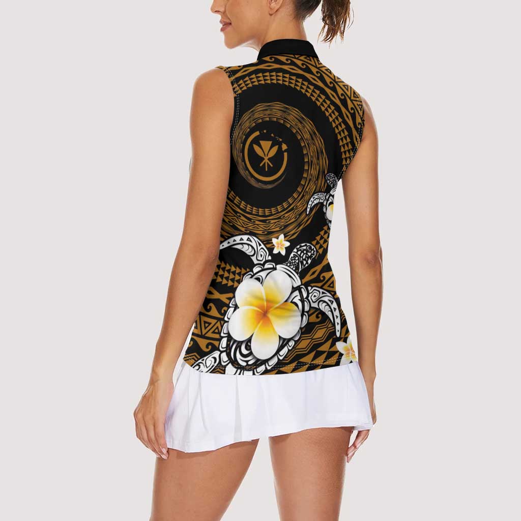 Hawaiian Plumeria Turtle Tribal Spiral Polynesian Tattoo Women Sleeveless Polo Shirt Gold Color
