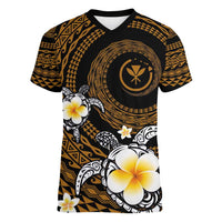 Hawaiian Plumeria Turtle Tribal Spiral Polynesian Tattoo Women V-Neck T-Shirt Gold Color