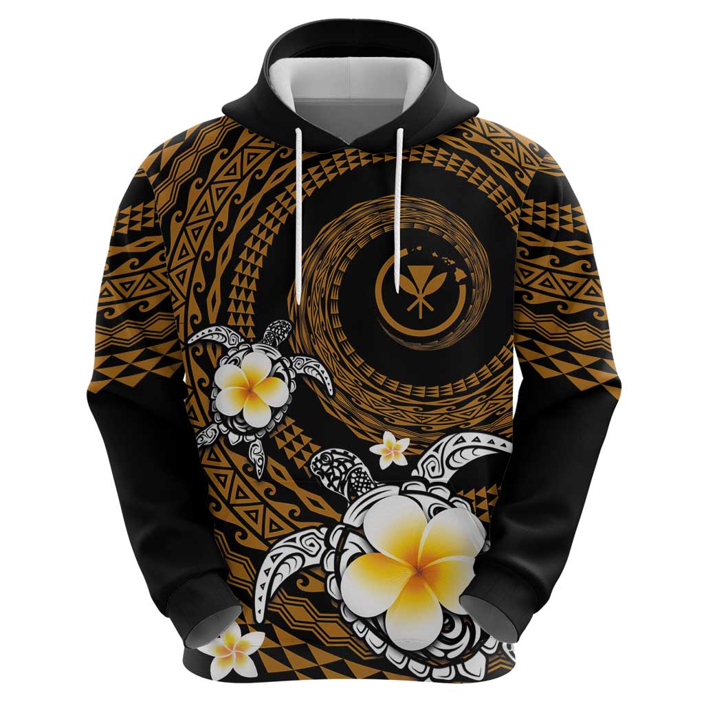 Hawaiian Plumeria Turtle Tribal Spiral Polynesian Tattoo Zip Hoodie Gold Color