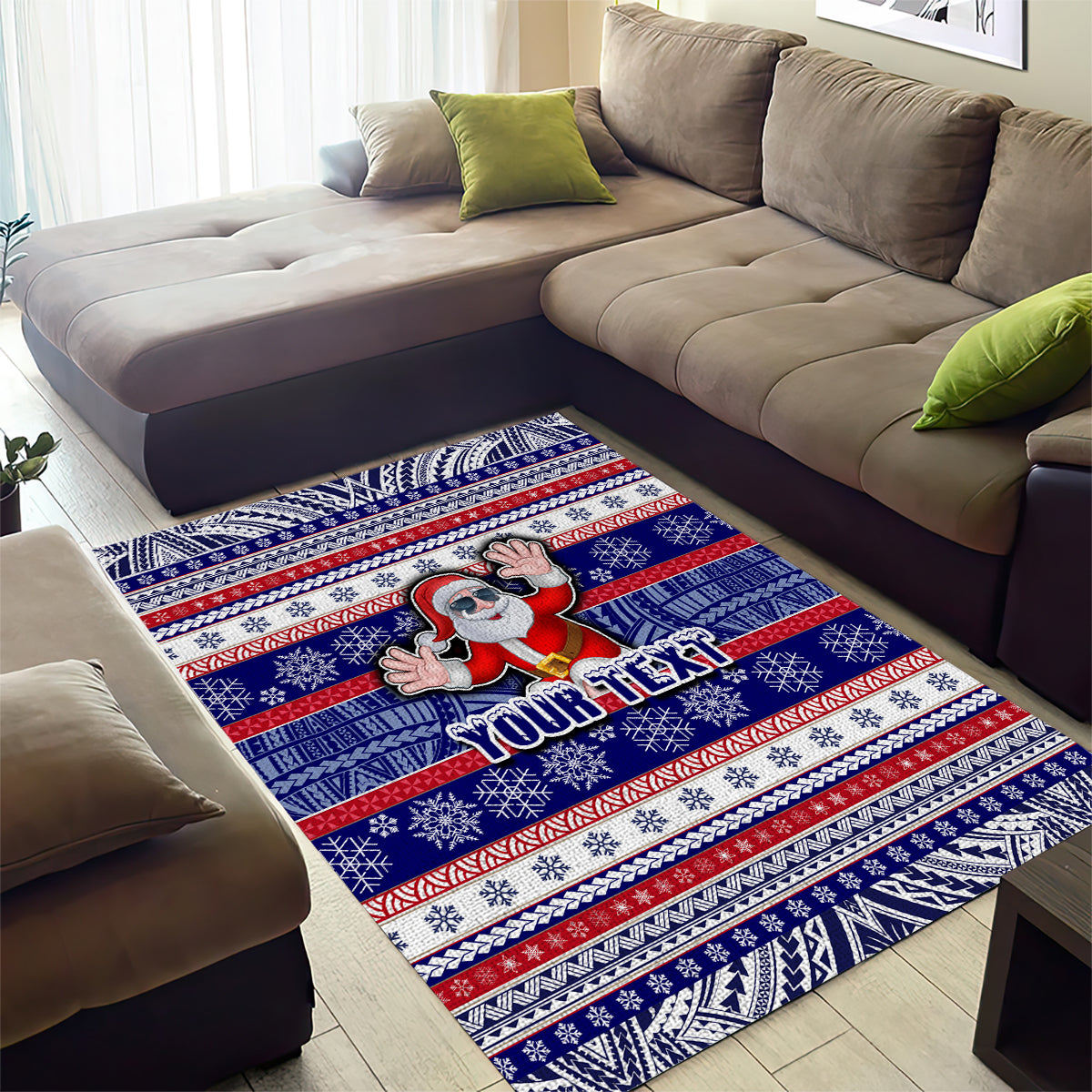 Custom American Samoa Christmas Area Rug Samoan Coat of Arms and Cool Santa Ornament Style LT03 - Polynesian Pride