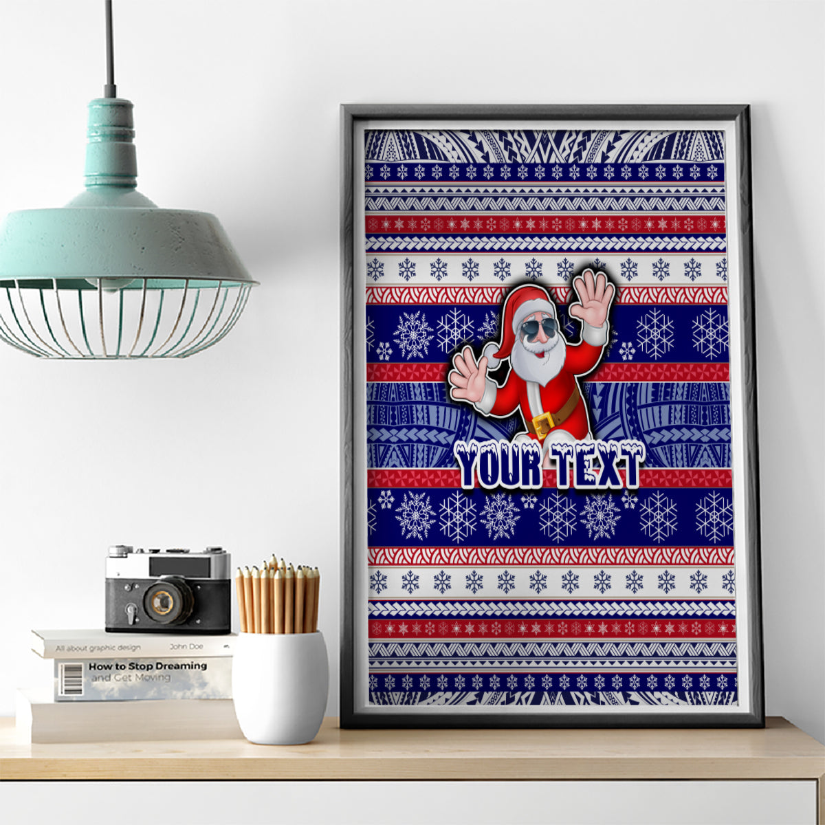 Custom American Samoa Christmas Canvas Wall Art Samoan Coat of Arms and Cool Santa Ornament Style LT03 - Polynesian Pride