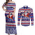 Custom American Samoa Christmas Couples Matching Off Shoulder Maxi Dress and Long Sleeve Button Shirts Samoan Coat of Arms and Cool Santa Ornament Style LT03 Blue - Polynesian Pride