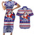 Custom American Samoa Christmas Couples Matching Short Sleeve Bodycon Dress and Hawaiian Shirt Samoan Coat of Arms and Cool Santa Ornament Style LT03 Blue - Polynesian Pride