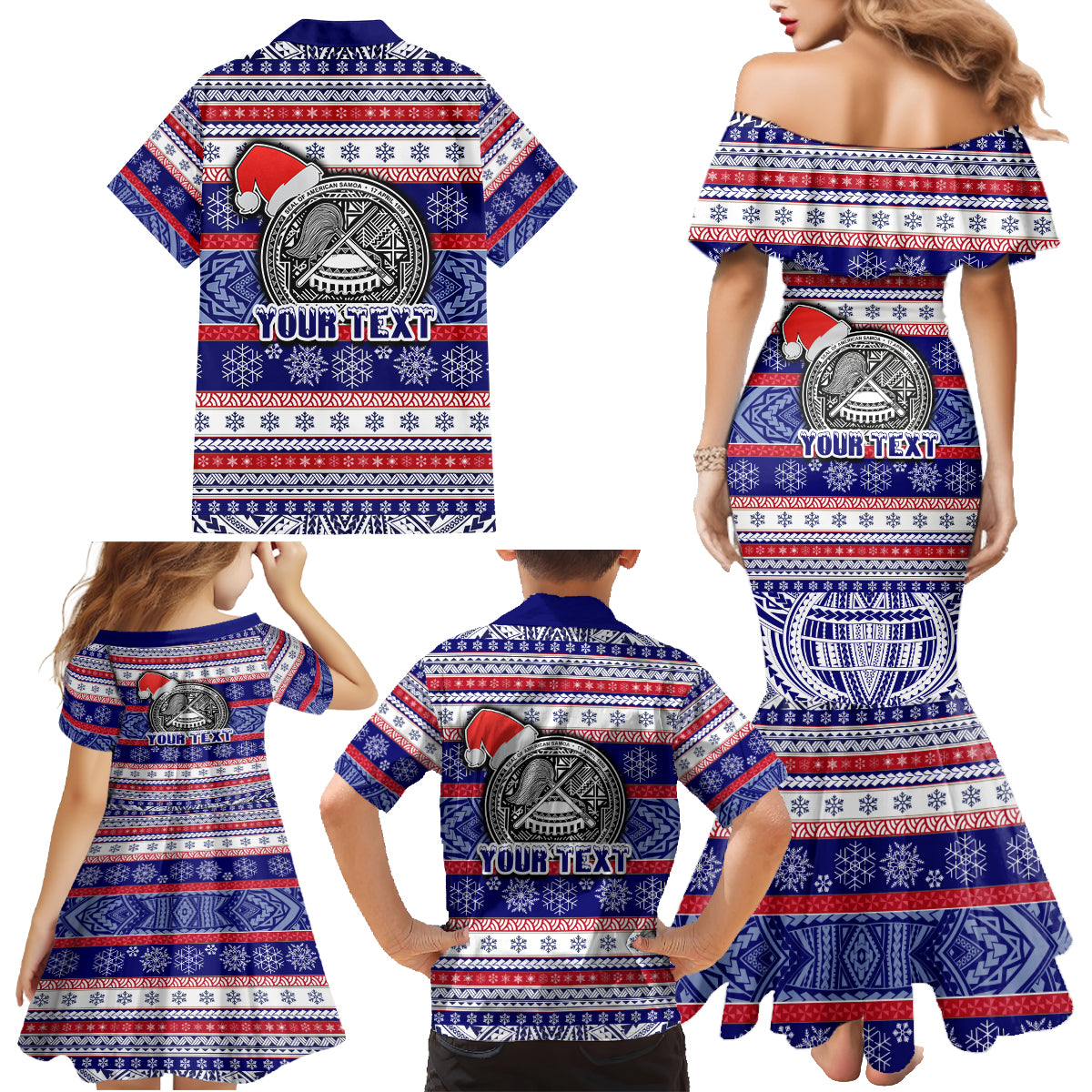 Custom American Samoa Christmas Family Matching Mermaid Dress and Hawaiian Shirt Samoan Coat of Arms and Cool Santa Ornament Style LT03 - Polynesian Pride