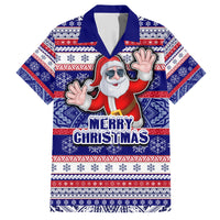 Custom American Samoa Christmas Family Matching Short Sleeve Bodycon Dress and Hawaiian Shirt Samoan Coat of Arms and Cool Santa Ornament Style LT03 Dad's Shirt - Short Sleeve Blue - Polynesian Pride