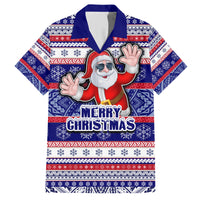 Custom American Samoa Christmas Hawaiian Shirt Samoan Coat of Arms and Cool Santa Ornament Style LT03 Blue - Polynesian Pride
