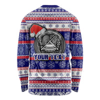 Custom American Samoa Christmas Long Sleeve Shirt Samoan Coat of Arms and Cool Santa Ornament Style LT03 - Polynesian Pride