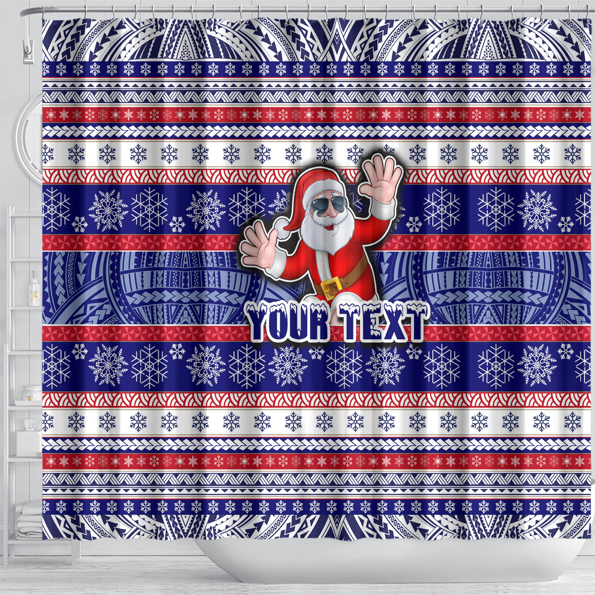 Custom American Samoa Christmas Shower Curtain Samoan Coat of Arms and Cool Santa Ornament Style LT03 - Polynesian Pride
