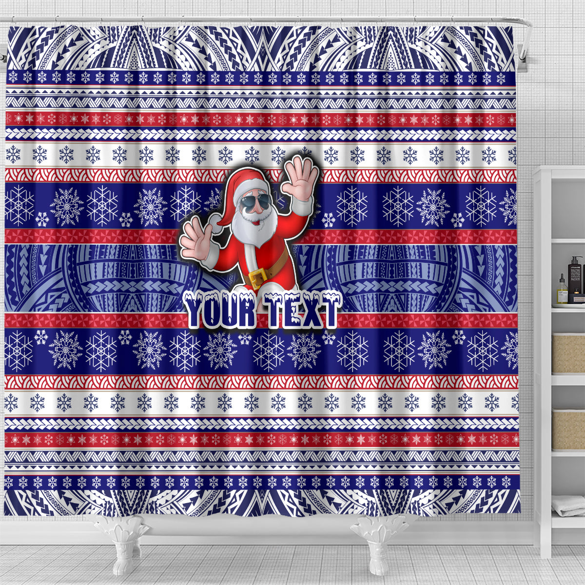 Custom American Samoa Christmas Shower Curtain Samoan Coat of Arms and Cool Santa Ornament Style LT03 - Polynesian Pride
