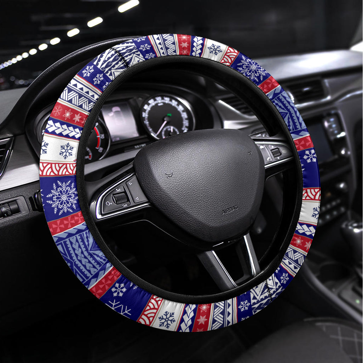 Custom American Samoa Christmas Steering Wheel Cover Samoan Coat of Arms and Cool Santa Ornament Style