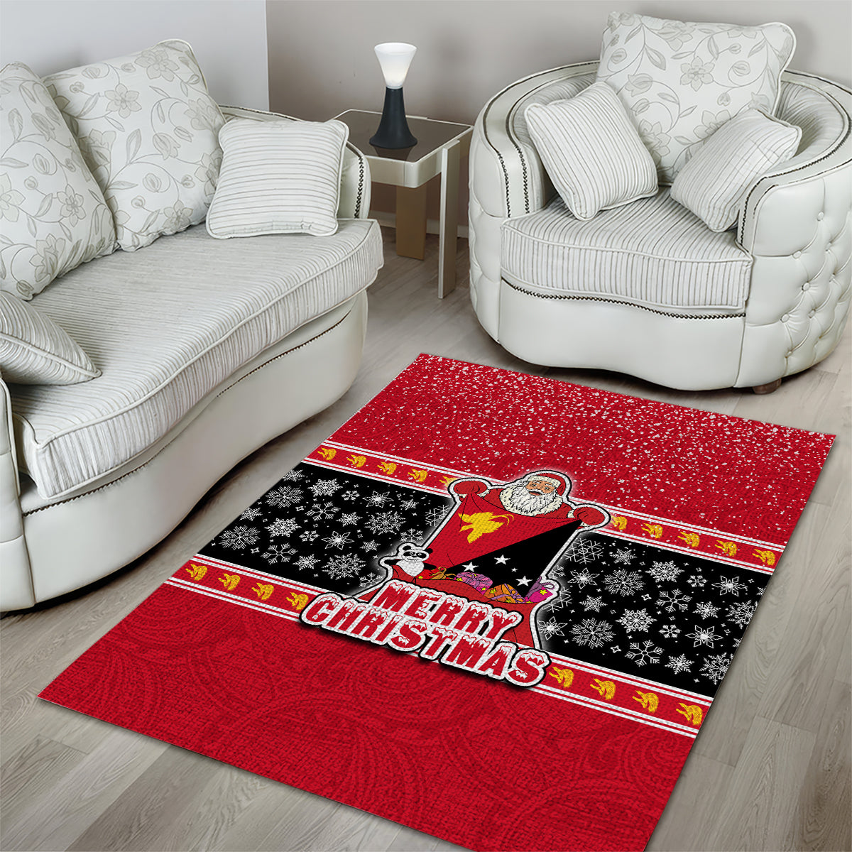 Papua New Guinea Christmas Area Rug Santa With Flag Of PNG Polynesian Tribal Xmas Vibe LT03 - Polynesian Pride