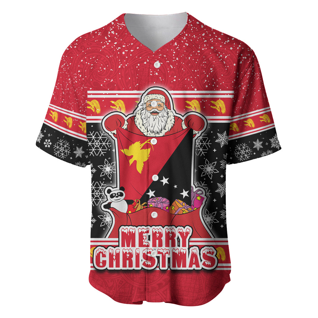 Papua New Guinea Christmas Baseball Jersey Santa With Flag Of PNG Polynesian Tribal Xmas Vibe LT03 Red - Polynesian Pride