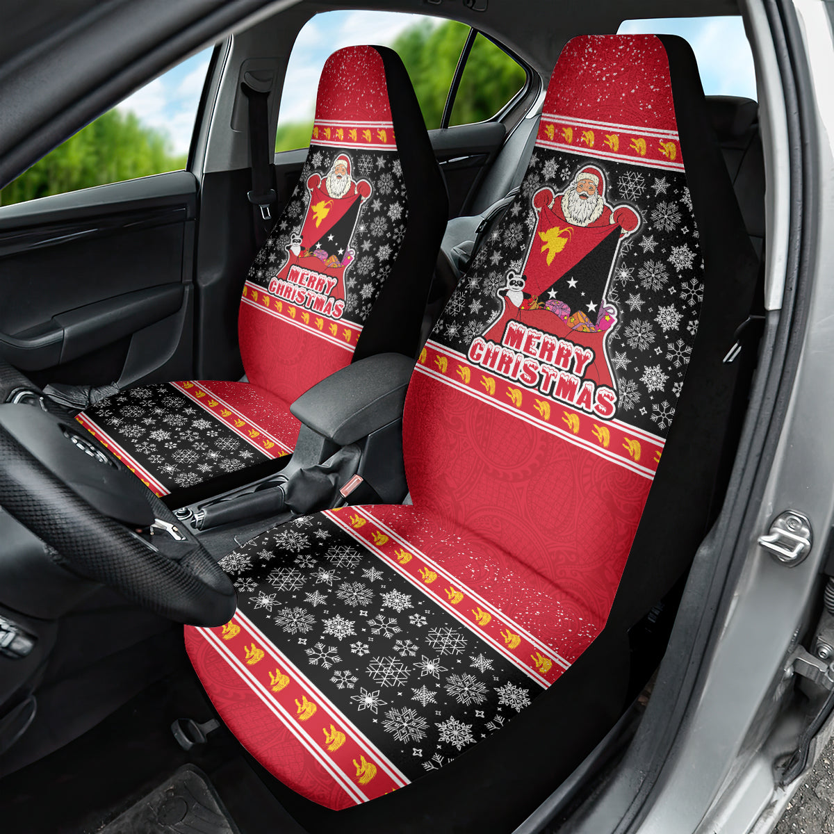 Papua New Guinea Christmas Car Seat Cover Santa With Flag Of PNG Polynesian Tribal Xmas Vibe LT03 - Polynesian Pride