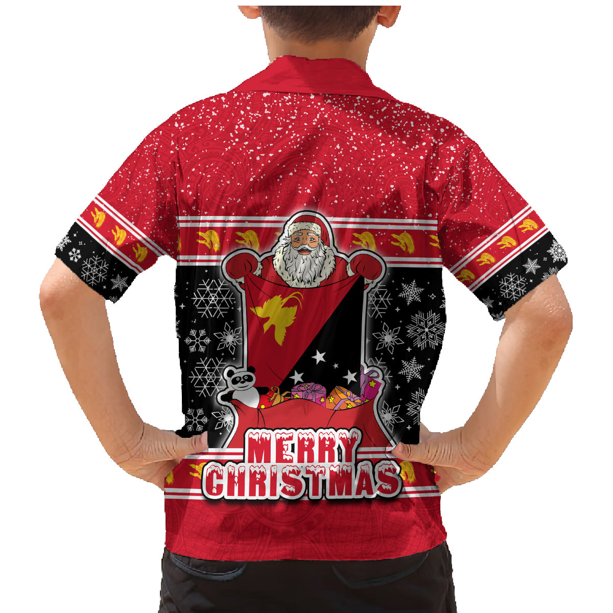 Papua New Guinea Christmas Family Matching Mermaid Dress and Hawaiian Shirt Santa With Flag Of PNG Polynesian Tribal Xmas Vibe LT03 - Polynesian Pride