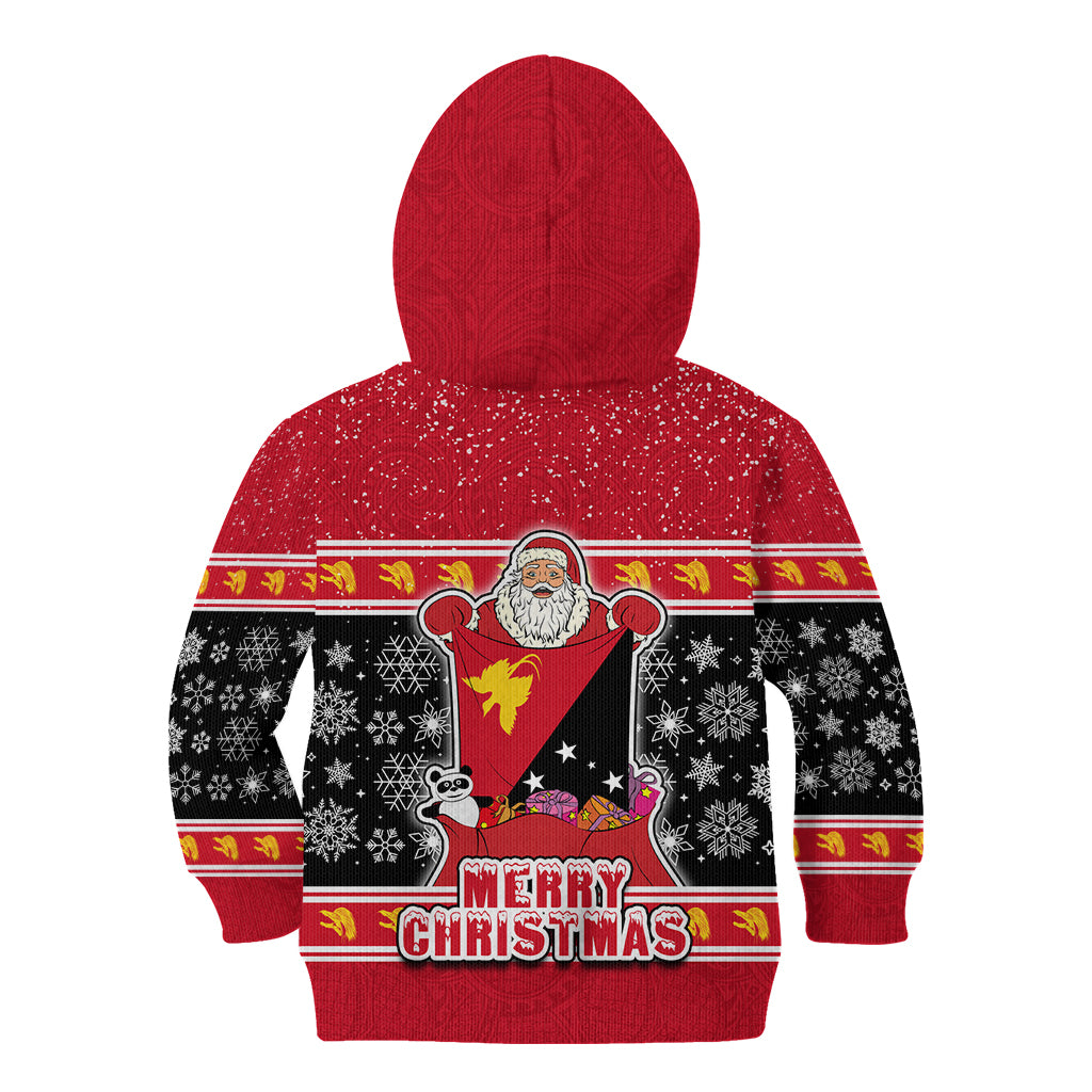 Papua New Guinea Christmas Kid Hoodie Santa With Flag Of PNG Polynesian Tribal Xmas Vibe LT03 - Polynesian Pride