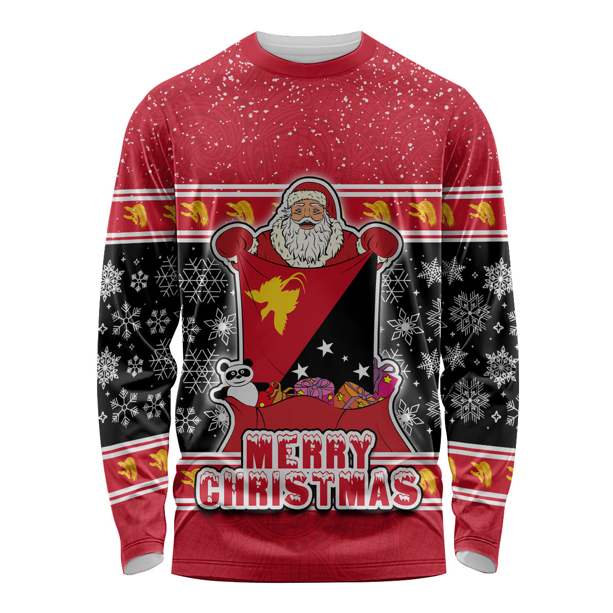 Papua New Guinea Christmas Long Sleeve Shirt Santa With Flag Of PNG Polynesian Tribal Xmas Vibe LT03 Unisex Red - Polynesian Pride