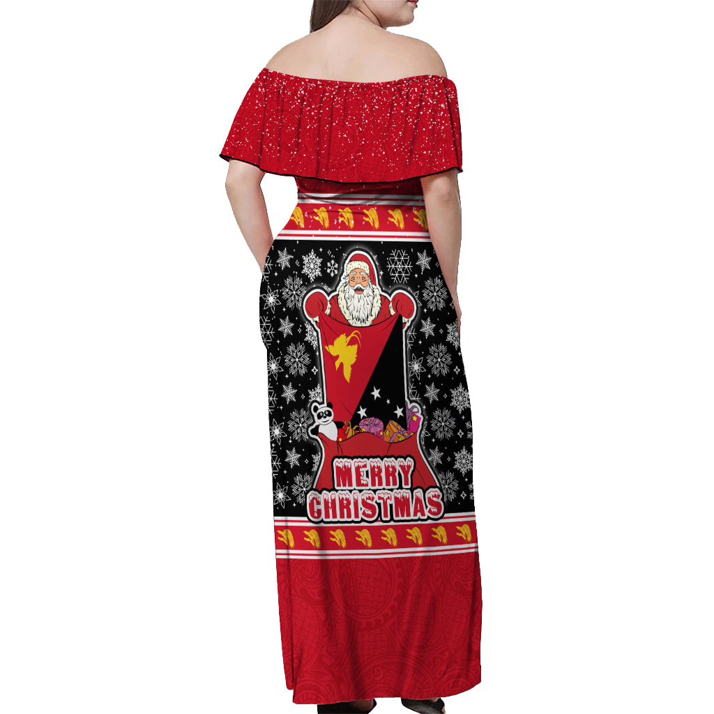 Papua New Guinea Christmas Off Shoulder Maxi Dress Santa With Flag Of PNG Polynesian Tribal Xmas Vibe LT03 - Polynesian Pride