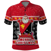 Papua New Guinea Christmas Polo Shirt Santa With Flag Of PNG Polynesian Tribal Xmas Vibe LT03 Red - Polynesian Pride