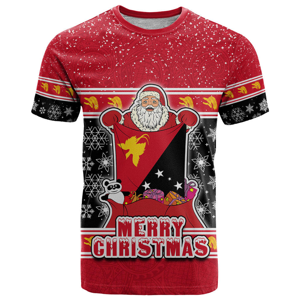 Papua New Guinea Christmas T Shirt Santa With Flag Of PNG Polynesian Tribal Xmas Vibe LT03 Red - Polynesian Pride