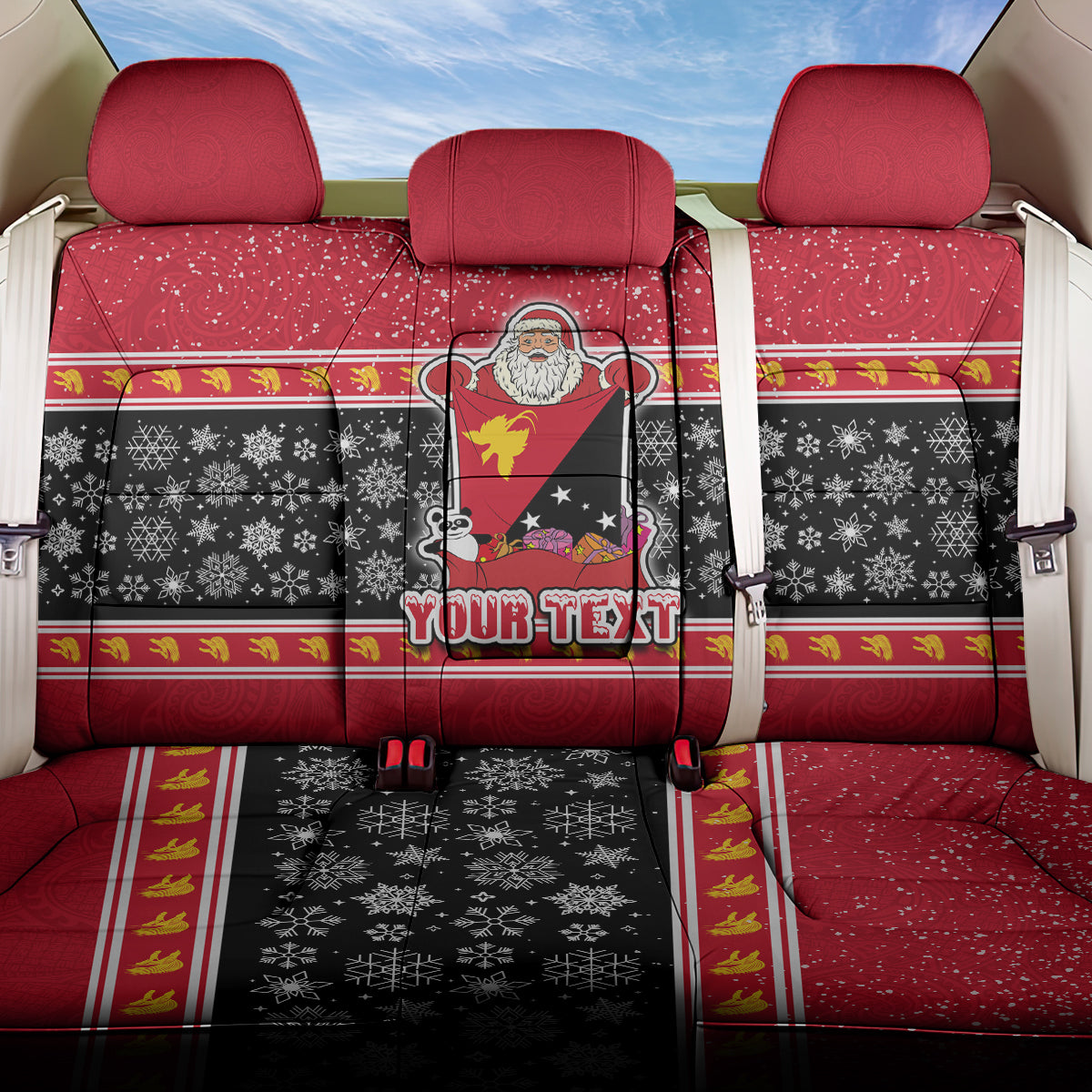Custom Papua New Guinea Christmas Back Car Seat Cover Santa With Flag Of PNG Polynesian Tribal Xmas Vibe