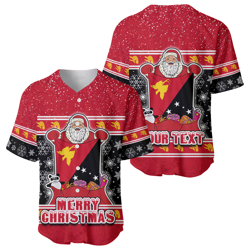 Custom Papua New Guinea Christmas Baseball Jersey Santa With Flag Of PNG Polynesian Tribal Xmas Vibe LT03 - Polynesian Pride