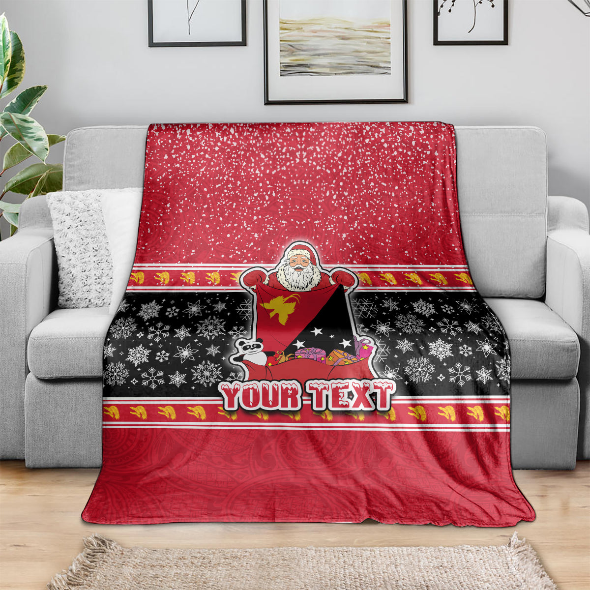 Custom Papua New Guinea Christmas Blanket Santa With Flag Of PNG Polynesian Tribal Xmas Vibe LT03 - Polynesian Pride