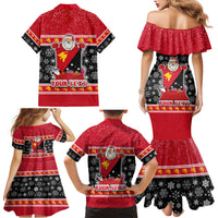 Custom Papua New Guinea Christmas Family Matching Mermaid Dress and Hawaiian Shirt Santa With Flag Of PNG Polynesian Tribal Xmas Vibe LT03 - Polynesian Pride