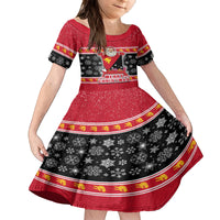Custom Papua New Guinea Christmas Family Matching Off Shoulder Long Sleeve Dress and Hawaiian Shirt Santa With Flag Of PNG Polynesian Tribal Xmas Vibe LT03 Daughter's Dress Red - Polynesian Pride