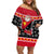 Custom Papua New Guinea Christmas Family Matching Off Shoulder Short Dress and Hawaiian Shirt Santa With Flag Of PNG Polynesian Tribal Xmas Vibe LT03 Mom's Dress Red - Polynesian Pride