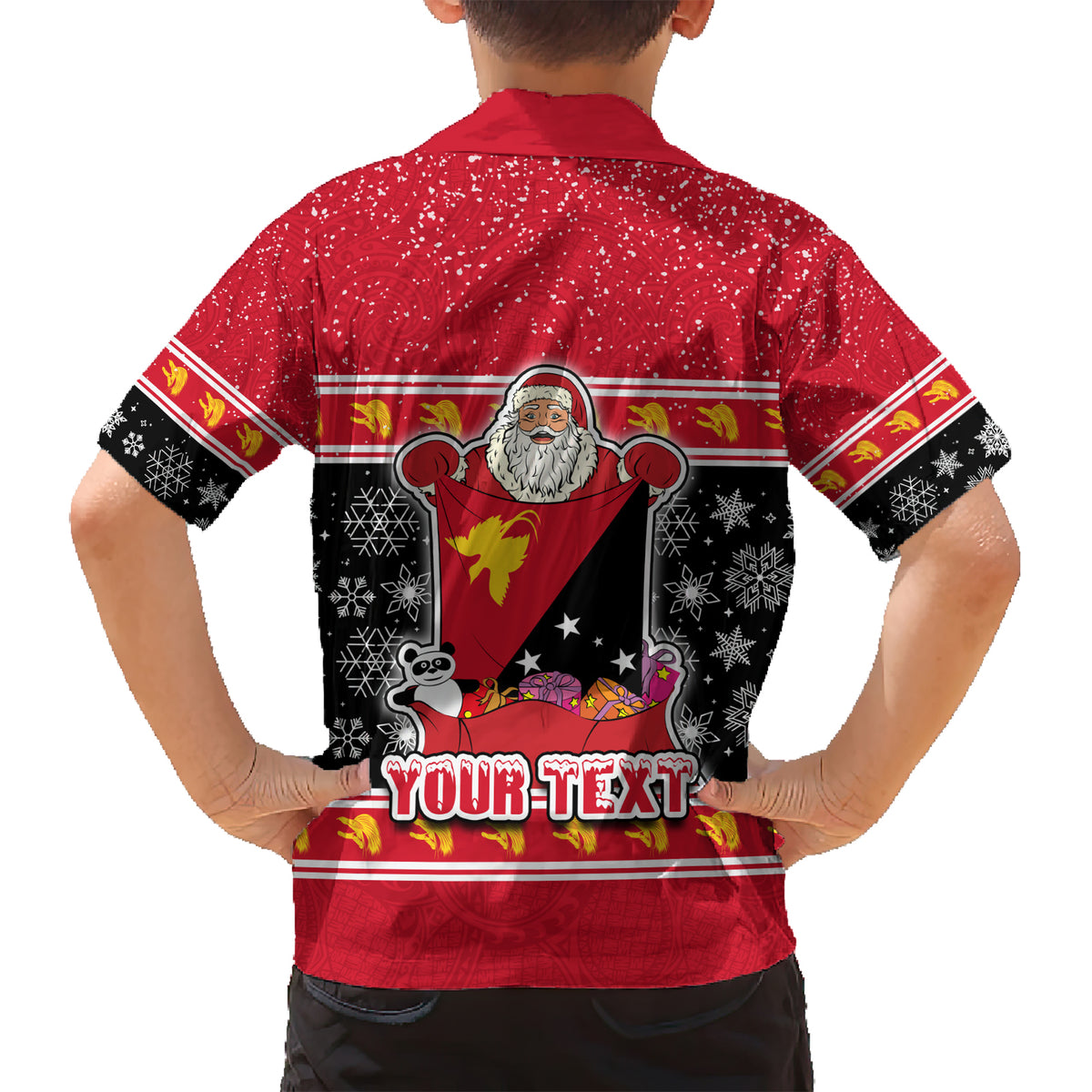 Custom Papua New Guinea Christmas Family Matching Short Sleeve Bodycon Dress and Hawaiian Shirt Santa With Flag Of PNG Polynesian Tribal Xmas Vibe LT03 - Polynesian Pride