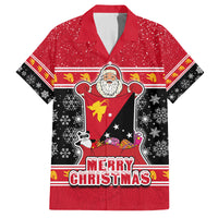 Custom Papua New Guinea Christmas Family Matching Summer Maxi Dress and Hawaiian Shirt Santa With Flag Of PNG Polynesian Tribal Xmas Vibe LT03 Dad's Shirt - Short Sleeve Red - Polynesian Pride