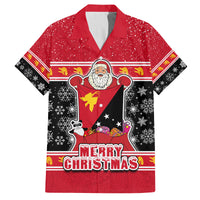 Custom Papua New Guinea Christmas Family Matching Tank Maxi Dress and Hawaiian Shirt Santa With Flag Of PNG Polynesian Tribal Xmas Vibe LT03 Dad's Shirt - Short Sleeve Red - Polynesian Pride