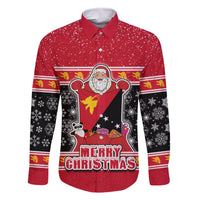 Custom Papua New Guinea Christmas Family Matching Tank Maxi Dress and Hawaiian Shirt Santa With Flag Of PNG Polynesian Tribal Xmas Vibe LT03 Dad's Shirt - Long Sleeve Red - Polynesian Pride