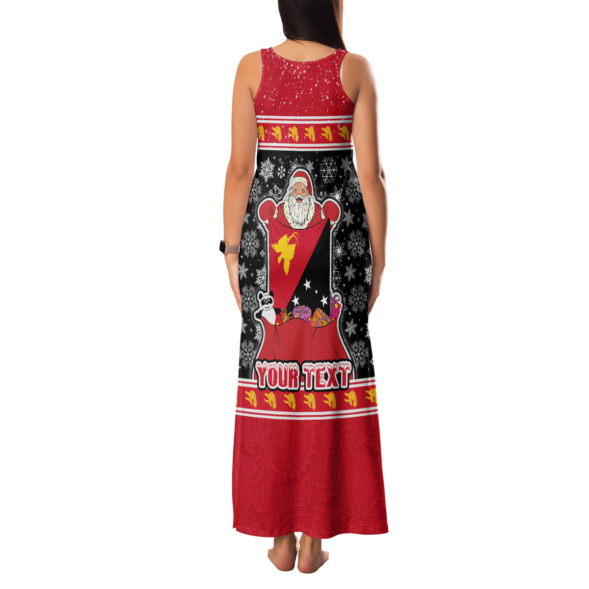 Custom Papua New Guinea Christmas Family Matching Tank Maxi Dress and Hawaiian Shirt Santa With Flag Of PNG Polynesian Tribal Xmas Vibe LT03 - Polynesian Pride