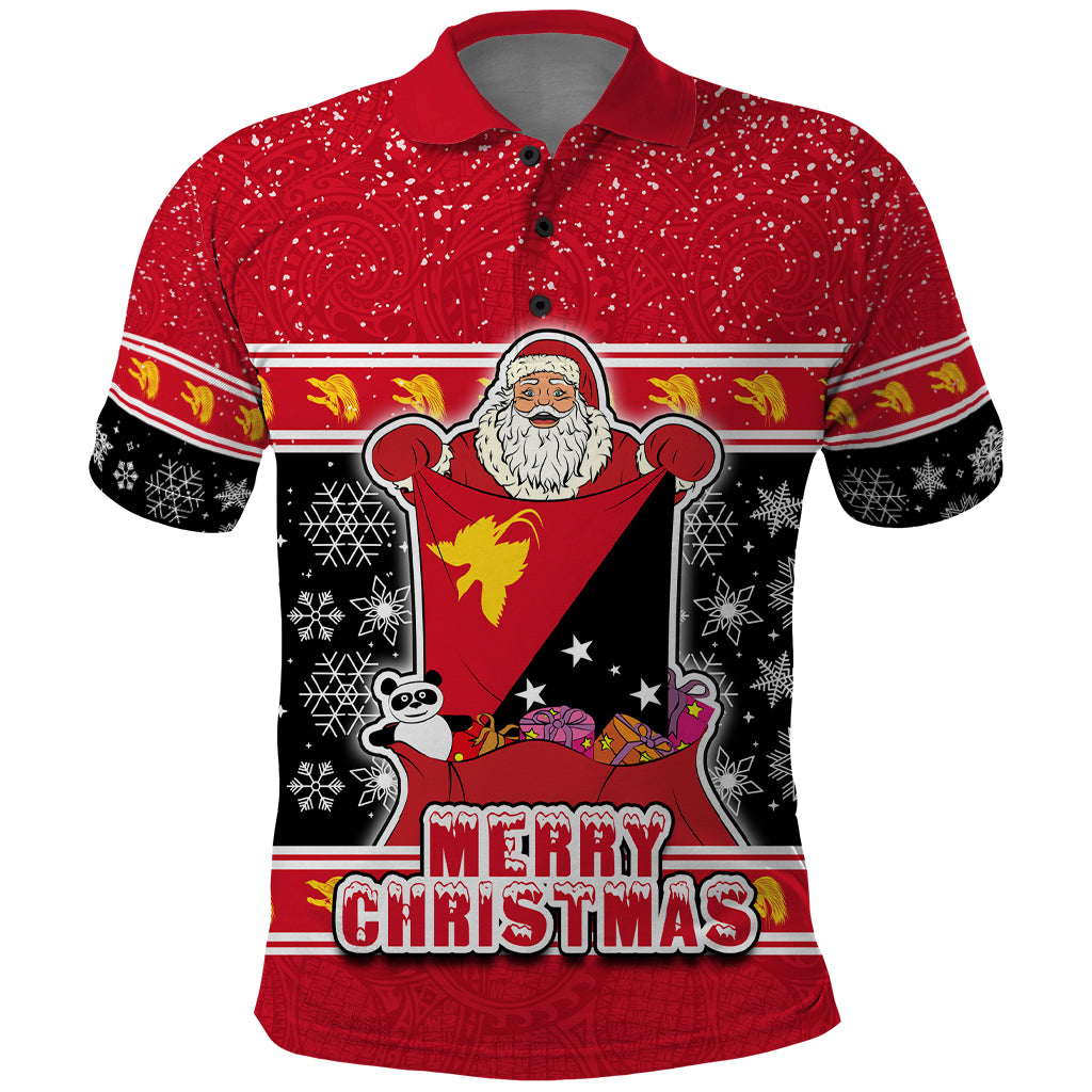 Custom Papua New Guinea Christmas Polo Shirt Santa With Flag Of PNG Polynesian Tribal Xmas Vibe LT03 Red - Polynesian Pride