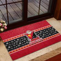 Custom Papua New Guinea Christmas Rubber Doormat Santa With Flag Of PNG Polynesian Tribal Xmas Vibe LT03 - Polynesian Pride