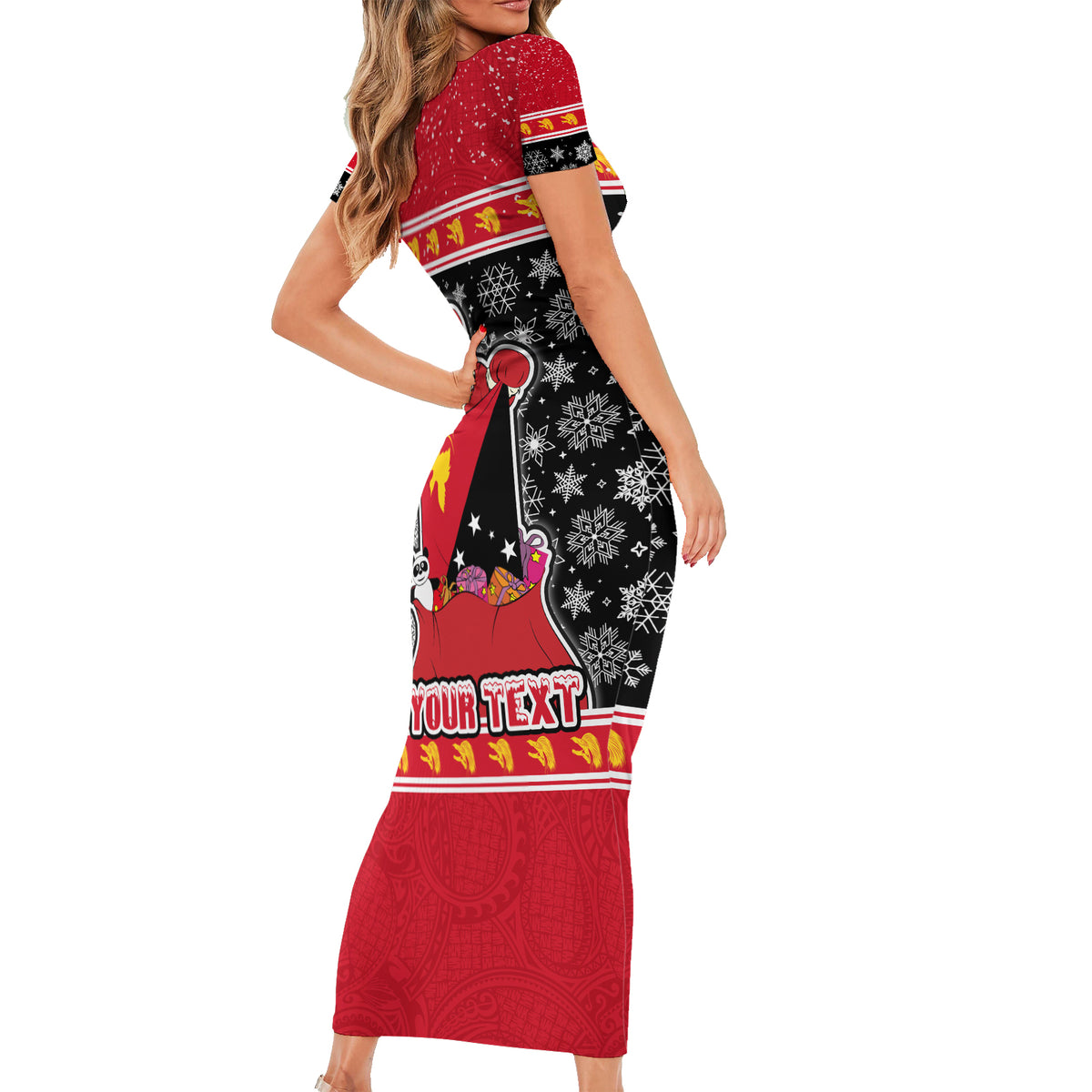 Custom Papua New Guinea Christmas Short Sleeve Bodycon Dress Santa With Flag Of PNG Polynesian Tribal Xmas Vibe LT03 - Polynesian Pride