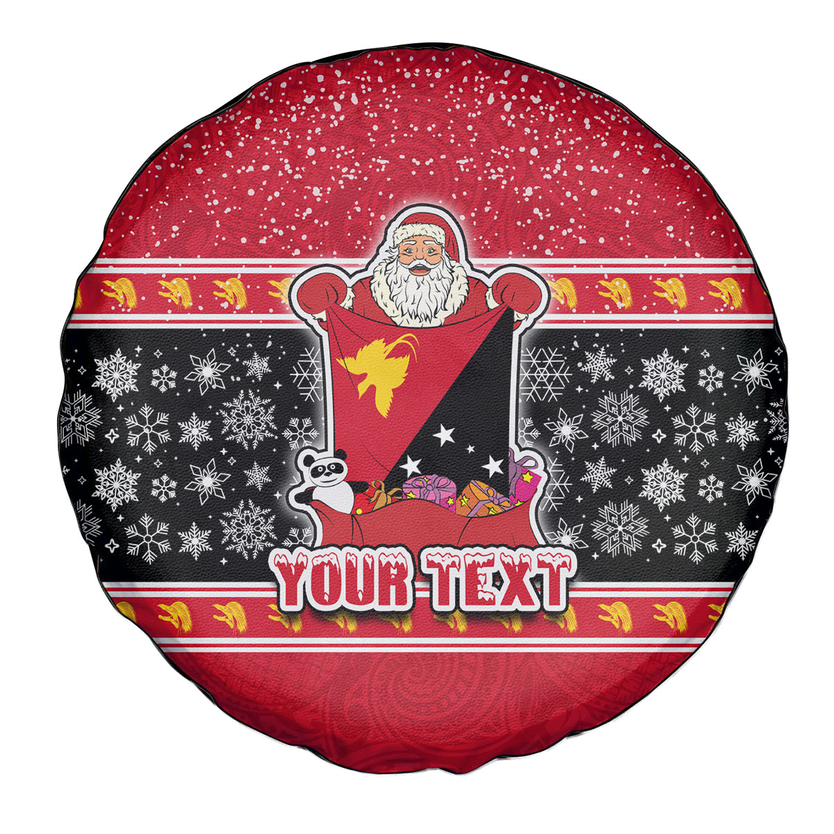 Custom Papua New Guinea Christmas Spare Tire Cover Santa With Flag Of PNG Polynesian Tribal Xmas Vibe LT03 Red - Polynesian Pride