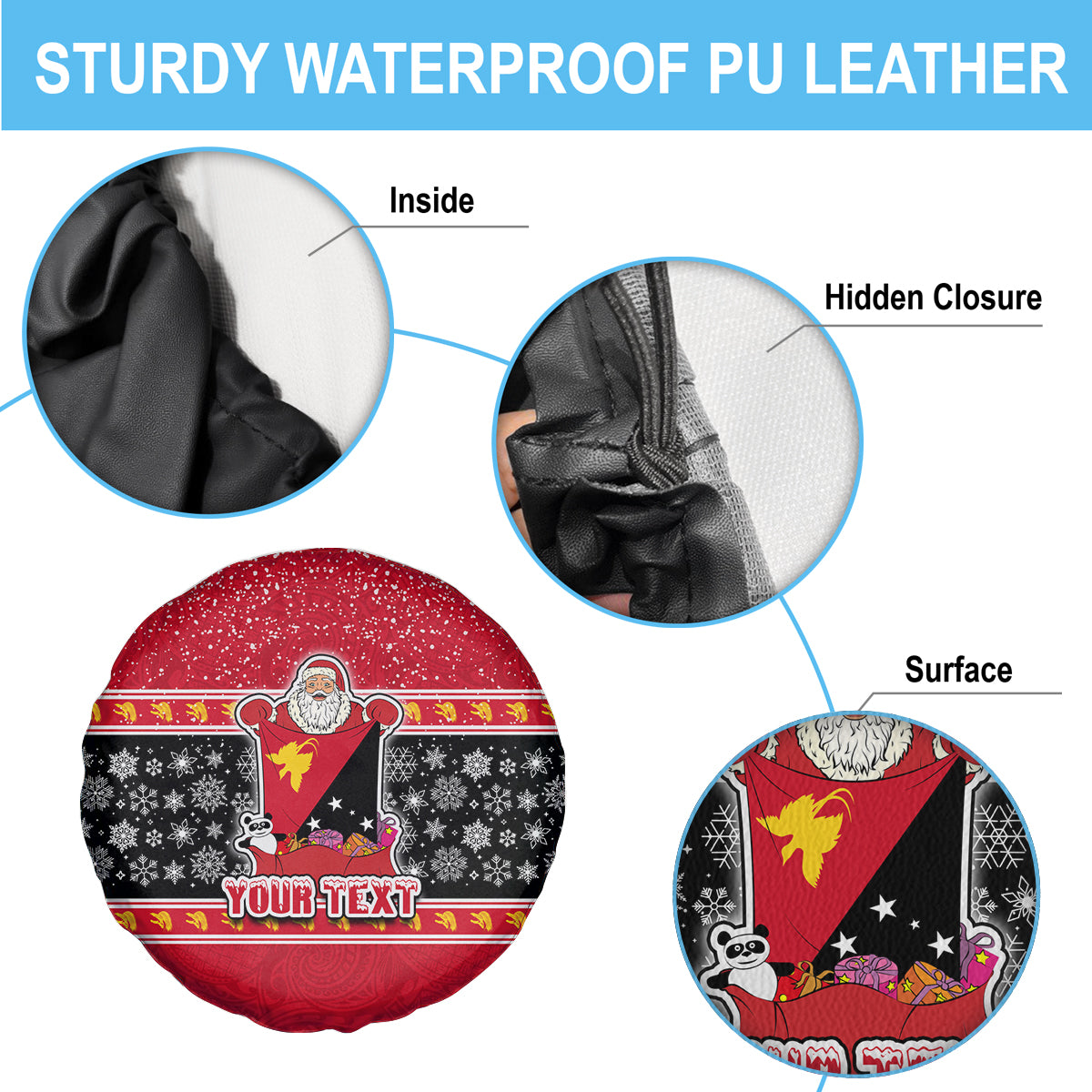 Custom Papua New Guinea Christmas Spare Tire Cover Santa With Flag Of PNG Polynesian Tribal Xmas Vibe LT03 - Polynesian Pride