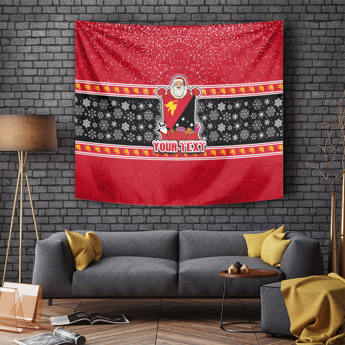 Custom Papua New Guinea Christmas Tapestry Santa With Flag Of PNG Polynesian Tribal Xmas Vibe LT03 Red - Polynesian Pride