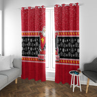 Custom Papua New Guinea Christmas Window Curtain Santa With Flag Of PNG Polynesian Tribal Xmas Vibe LT03 - Polynesian Pride