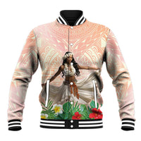 Woman Polynesian Tattoos Baseball Jacket Tropical Flower - Peach Fuzz Color LT03 Unisex Peach Fuzz - Polynesian Pride
