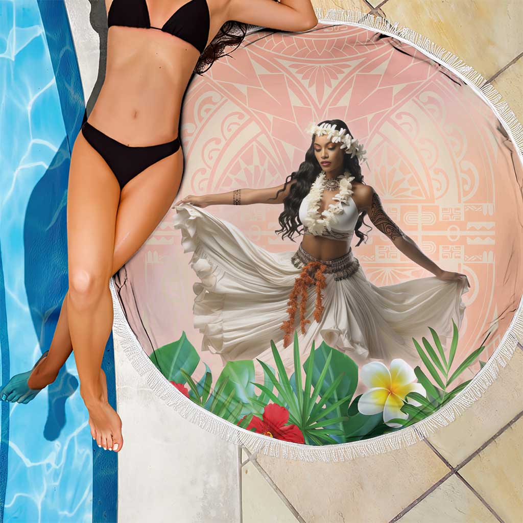 Woman Polynesian Tattoos Beach Blanket Tropical Flower - Peach Fuzz Color LT03 - Polynesian Pride