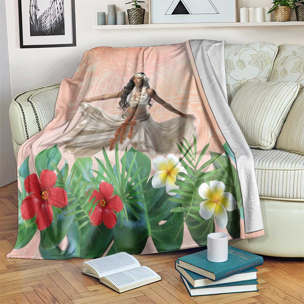 Woman Polynesian Tattoos Blanket Tropical Flower - Peach Fuzz Color LT03 Peach Fuzz - Polynesian Pride