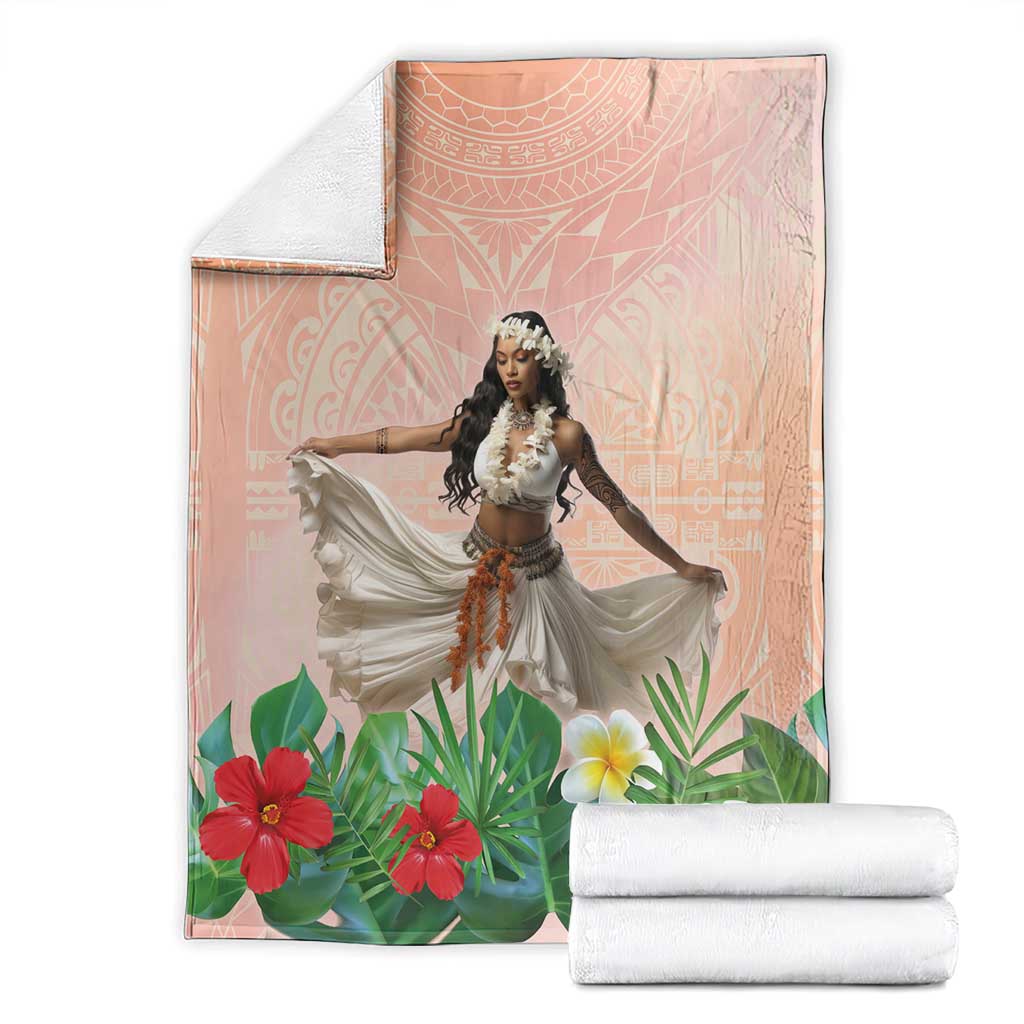 Woman Polynesian Tattoos Blanket Tropical Flower - Peach Fuzz Color LT03 - Polynesian Pride